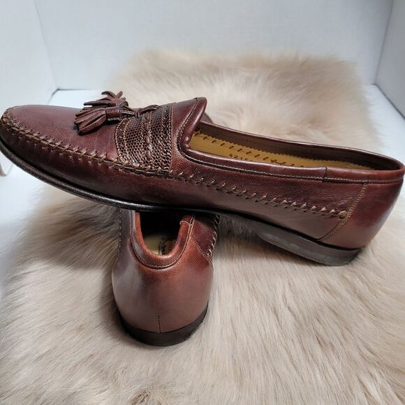 Santoni Tassel Brown Leather Loafers Lizard Accents Mens  Shoes Size 7.5 main image 5